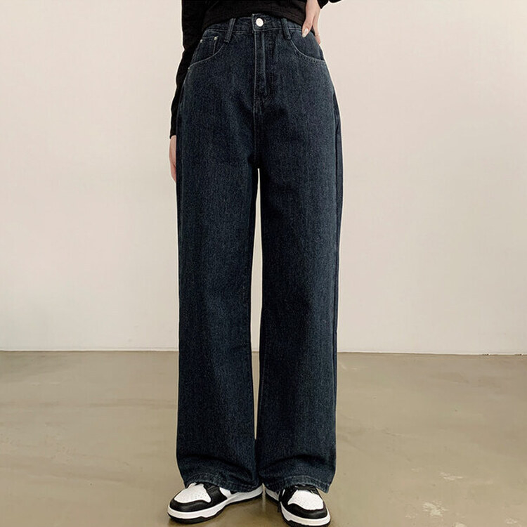 【SHORT/BASIC/LONG 丈別】ハイウエストワイドデニムパンツ6色 DARK BLUE