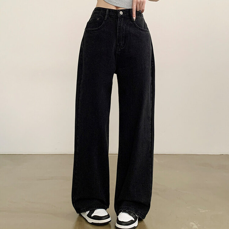 【SHORT/BASIC/LONG 丈別】ハイウエストワイドデニムパンツ6色 BLACK