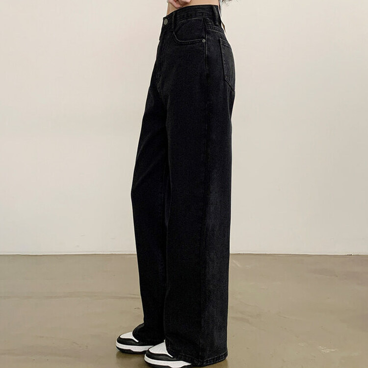 【SHORT/BASIC/LONG 丈別】ハイウエストワイドデニムパンツ6色 BLACK