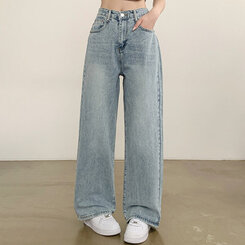 【SHORT/BASIC/LONG 丈別】ハイウエストワイドデニムパンツ6色 LIGHT BLUE