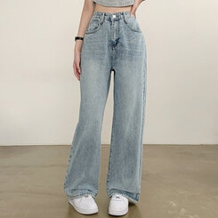 【SHORT/BASIC/LONG 丈別】ハイウエストワイドデニムパンツ6色 LIGHT BLUE