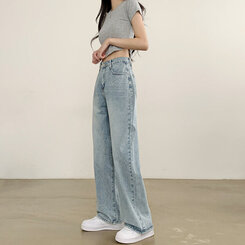 【SHORT/BASIC/LONG 丈別】ハイウエストワイドデニムパンツ6色 LIGHT BLUE