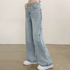 【SHORT/BASIC/LONG 丈別】ハイウエストワイドデニムパンツ6色 LIGHT BLUE