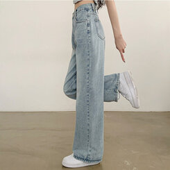 【SHORT/BASIC/LONG 丈別】ハイウエストワイドデニムパンツ6色 LIGHT BLUE