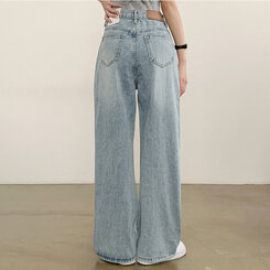 【SHORT/BASIC/LONG 丈別】ハイウエストワイドデニムパンツ6色 LIGHT BLUE