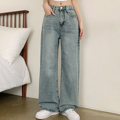 【SHORT/BASIC/LONG 丈別】ハイウエストワイドデニムパンツ6色 LIGHT BLUE