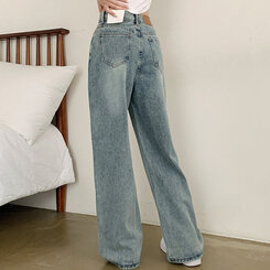 【SHORT/BASIC/LONG 丈別】ハイウエストワイドデニムパンツ6色 LIGHT BLUE