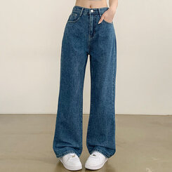 【SHORT/BASIC/LONG 丈別】ハイウエストワイドデニムパンツ6色 BLUE