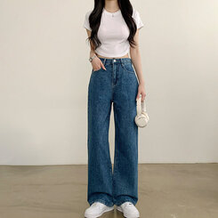 【SHORT/BASIC/LONG 丈別】ハイウエストワイドデニムパンツ6色 BLUE