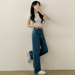 【SHORT/BASIC/LONG 丈別】ハイウエストワイドデニムパンツ6色 BLUE