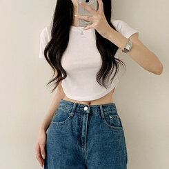 【SHORT/BASIC/LONG 丈別】ハイウエストワイドデニムパンツ6色 BLUE