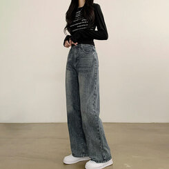 【SHORT/BASIC/LONG 丈別】ハイウエストワイドデニムパンツ6色 GRAY