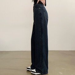 【SHORT/BASIC/LONG 丈別】ハイウエストワイドデニムパンツ6色 DARK BLUE