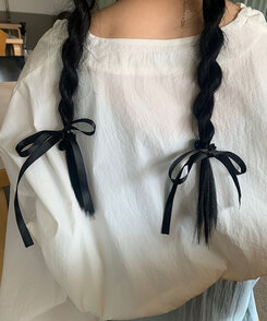 ヘアアクセサリー シルキーリボンヘアゴム BLACK