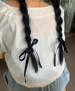 ヘアアクセサリー シルキーリボンヘアゴム BLACK