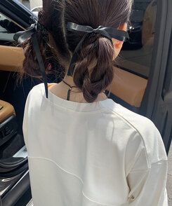 ヘアアクセサリー シルキーリボンヘアゴム BLACK