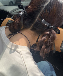 ヘアアクセサリー シルキーリボンヘアゴム BLACK