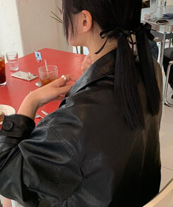 ヘアアクセサリー シルキーリボンヘアゴム BLACK