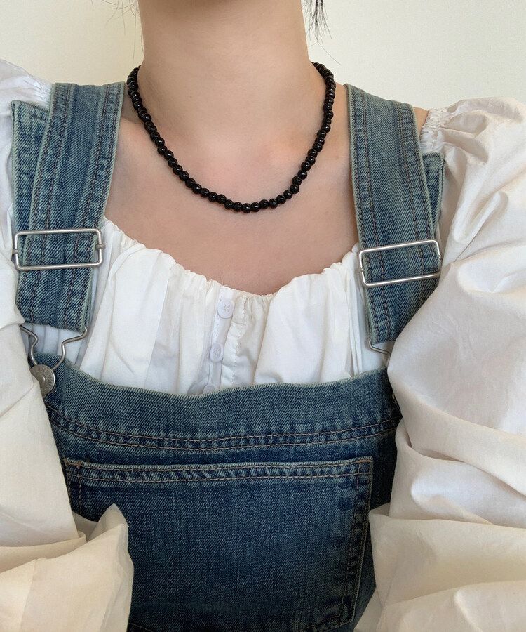 ブラックビーズネックレス BLACK