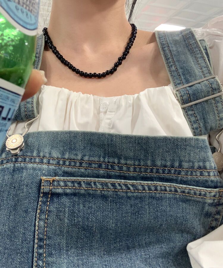 ブラックビーズネックレス BLACK