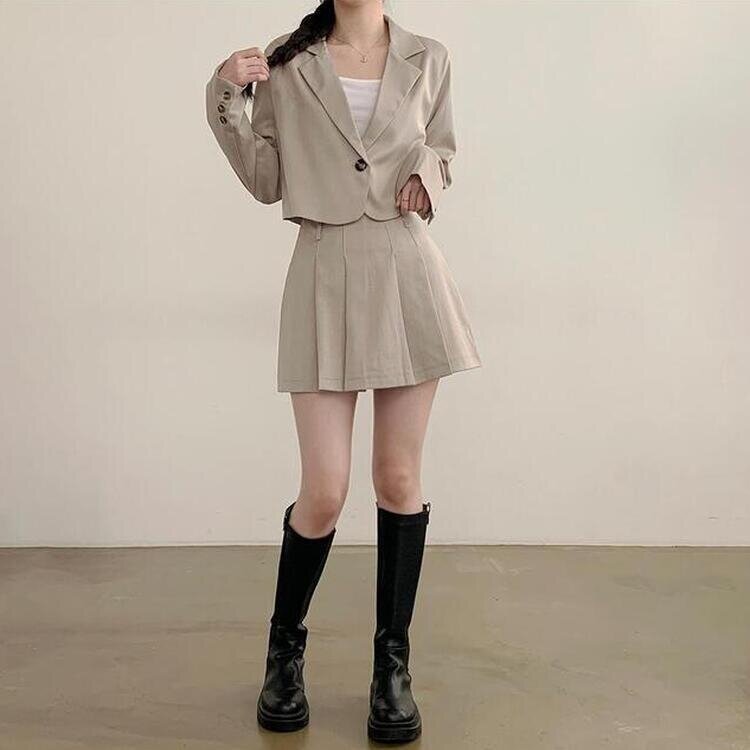 SET着用可能】クロップジャケット Aラインスカート11色｜ツーピース