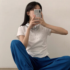 半袖Tシャツ サイドシャーリングクロップ半袖Tシャツ WHITE