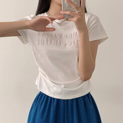 半袖Tシャツ サイドシャーリングクロップ半袖Tシャツ WHITE