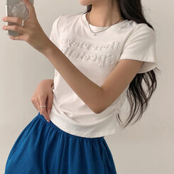 半袖Tシャツ サイドシャーリングクロップ半袖Tシャツ WHITE