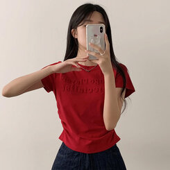半袖Tシャツ サイドシャーリングクロップ半袖Tシャツ RED