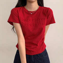 半袖Tシャツ サイドシャーリングクロップ半袖Tシャツ RED
