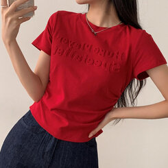 半袖Tシャツ サイドシャーリングクロップ半袖Tシャツ RED