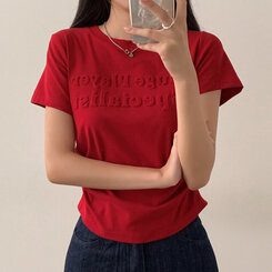 半袖Tシャツ サイドシャーリングクロップ半袖Tシャツ RED