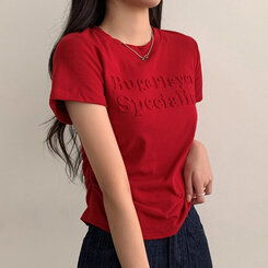 半袖Tシャツ サイドシャーリングクロップ半袖Tシャツ RED