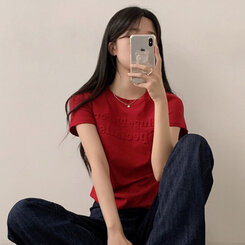 半袖Tシャツ サイドシャーリングクロップ半袖Tシャツ RED
