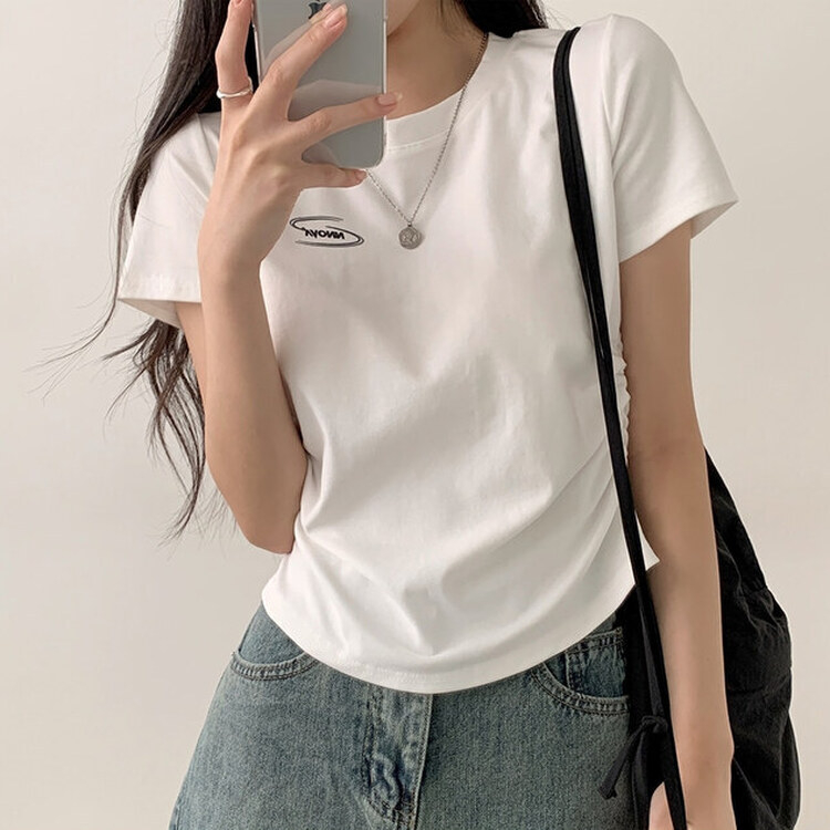 半袖Tシャツ サイドシャーリングクロップ半袖Tシャツ5色 WHITE