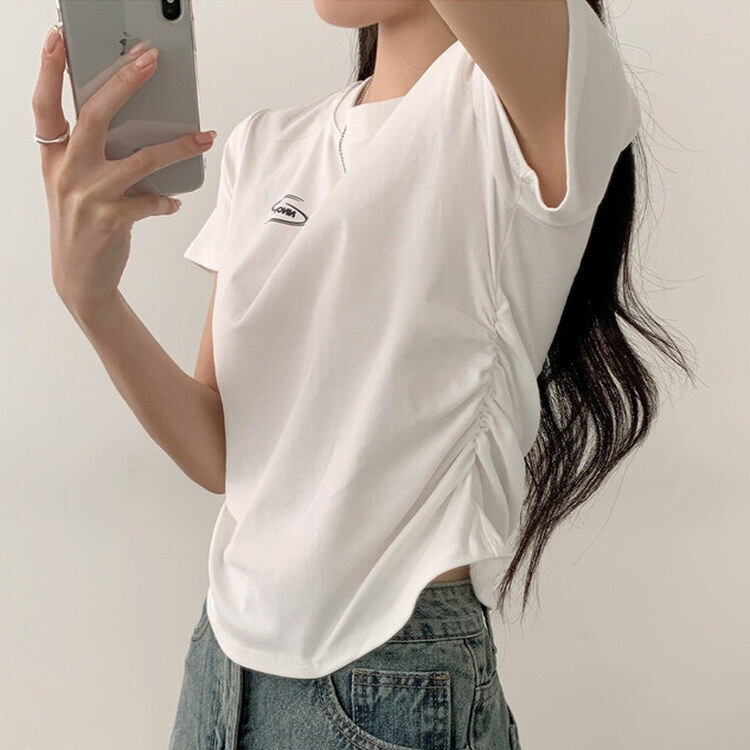 サイドシャーリングクロップ半袖Tシャツ５色 WHITE