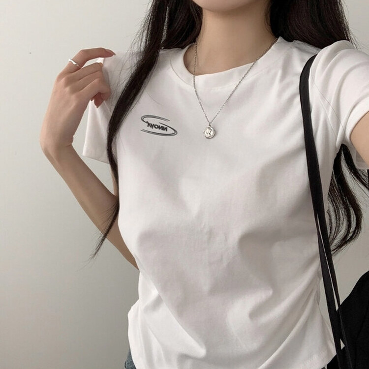 サイドシャーリングクロップ半袖Tシャツ５色 WHITE