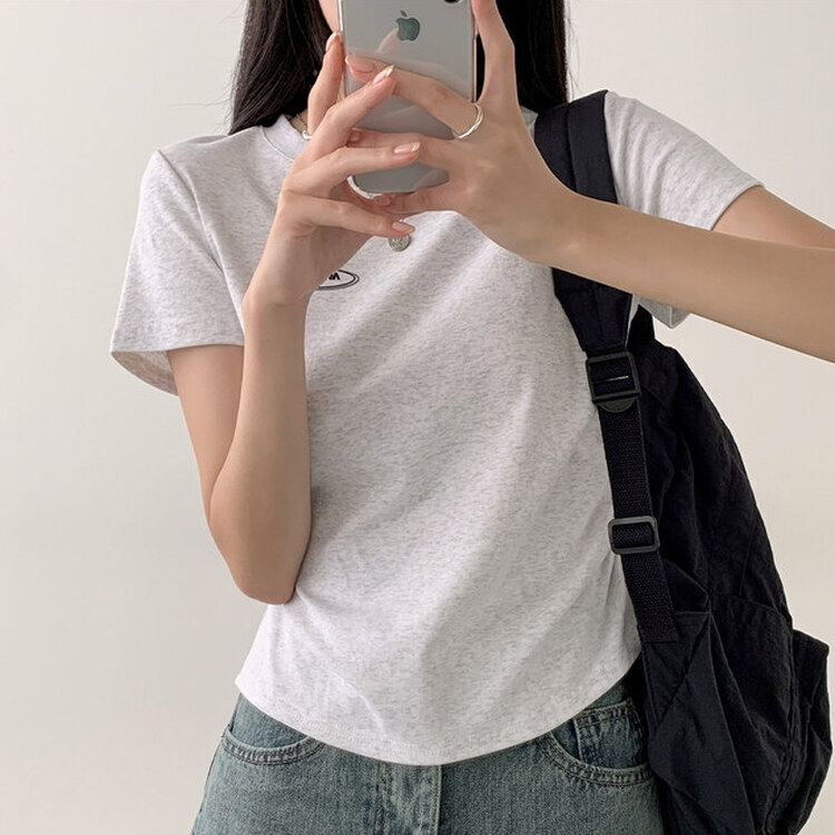 サイドシャーリングクロップ半袖Tシャツ５色 OATMEAL