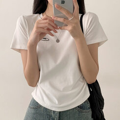 半袖Tシャツ サイドシャーリングクロップ半袖Tシャツ5色 WHITE