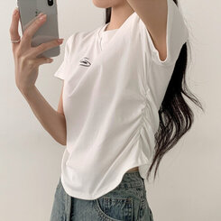 半袖Tシャツ サイドシャーリングクロップ半袖Tシャツ5色 WHITE