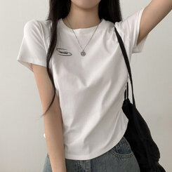 半袖Tシャツ サイドシャーリングクロップ半袖Tシャツ5色 WHITE