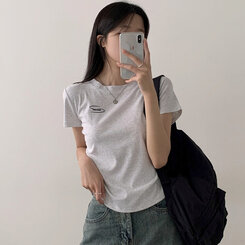 半袖Tシャツ サイドシャーリングクロップ半袖Tシャツ5色 OATMEAL