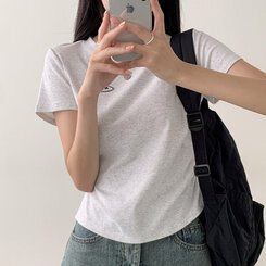 半袖Tシャツ サイドシャーリングクロップ半袖Tシャツ5色 OATMEAL