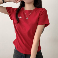 半袖Tシャツ サイドシャーリングクロップ半袖Tシャツ5色 RED