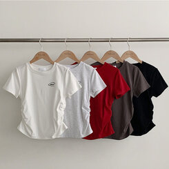 半袖Tシャツ サイドシャーリングクロップ半袖Tシャツ5色