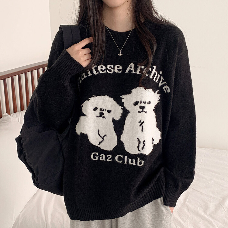 マルチーズ♡ マルチーズルーズフィットラウンドネック長袖ニット｜ニット｜韓国