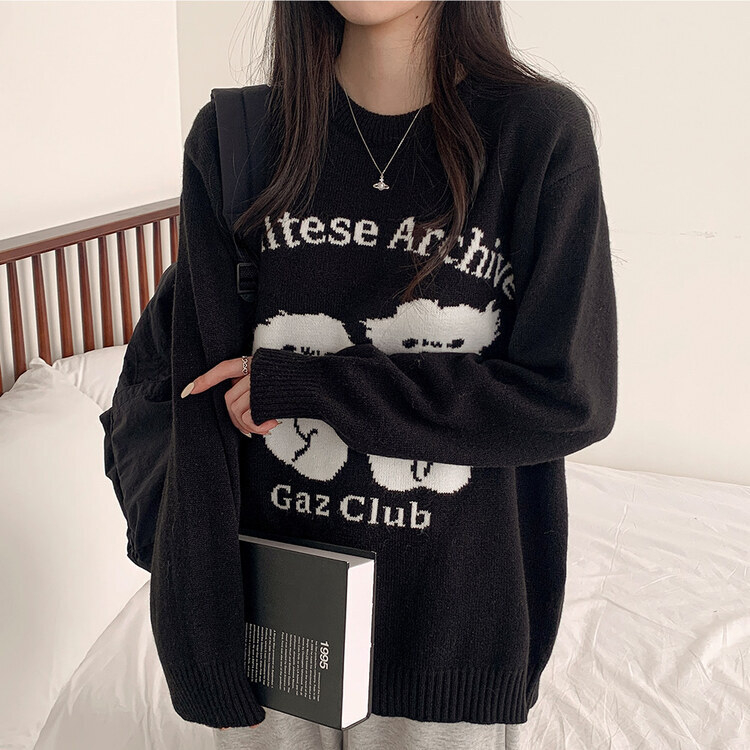 マルチーズルーズフィットラウンドネック長袖ニット｜ニット｜韓国