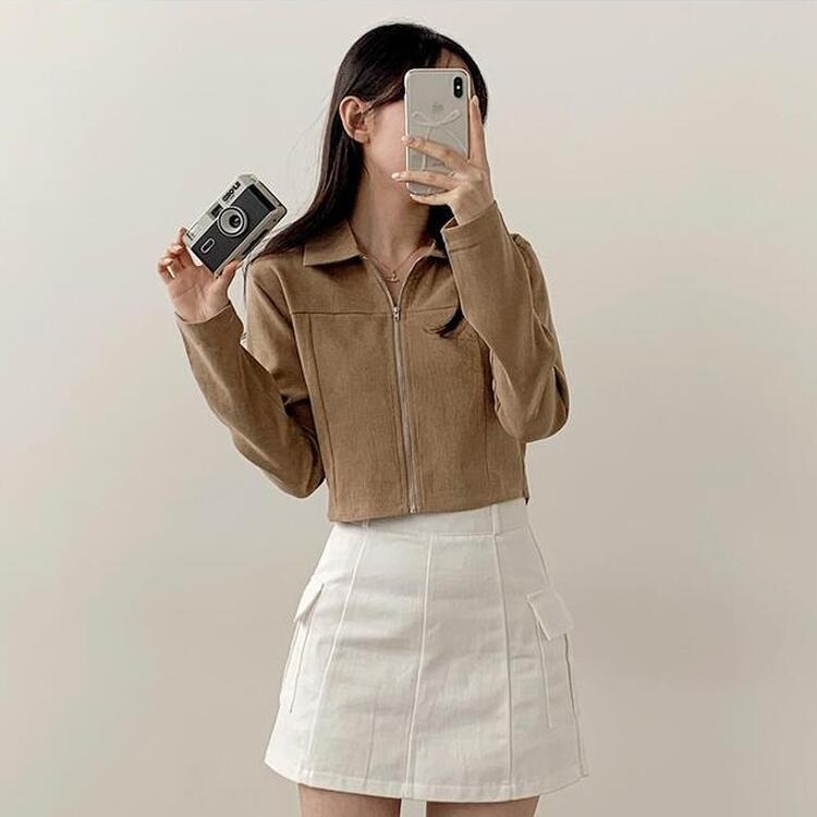 カラーネックスリムクロップドジップアップジャケット