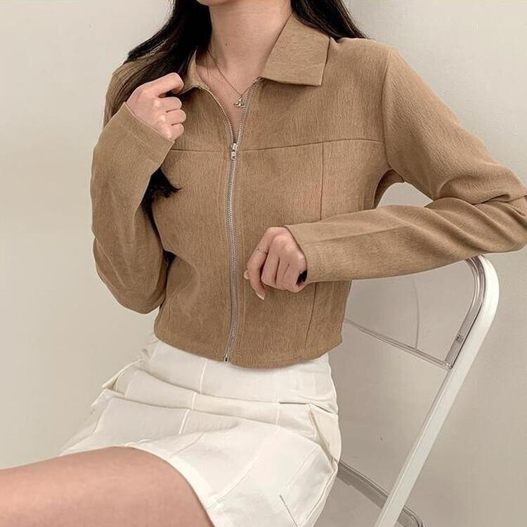 カラーネックスリムクロップドジップアップジャケット｜ジャケット