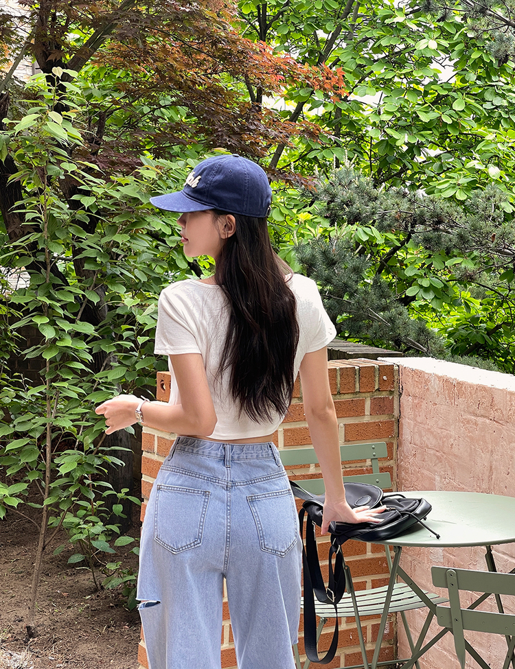 【SHORT/BASIC/LONG 丈別】カットデニムパンツ LIGHT BLUE